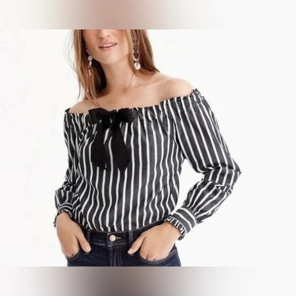 J. Crew Off-the-Shoulder Striped Top with Bow Size XXS